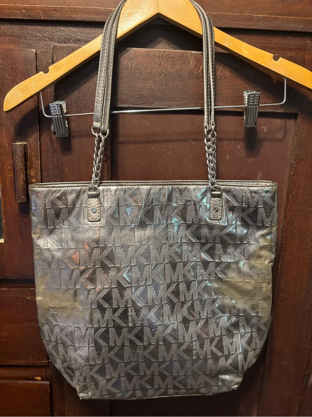 Michael Kors Iridescent Silver MK Logo Tote